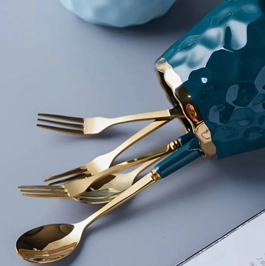 Nordic Light Luxury Fruit Fork and Spoon Ceramic Storage Tank Set