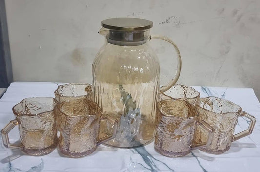 Mu Yan Golden 7pc glass water set - 200mlx6 tumblers  +2000ml jug