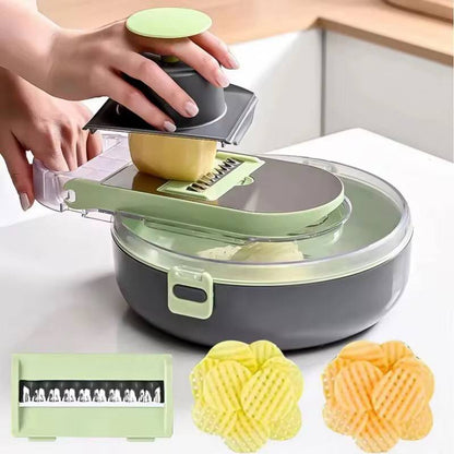 9in1 functions vegetable cutter Round bowl  Dice,shred &slice