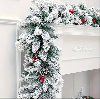 2.7Meters Christmas Snow Flocked Garland with berries & Corns