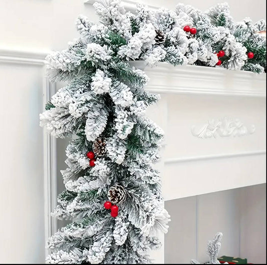 2.7Meters Christmas Snow Flocked Garland with berries & Corns
