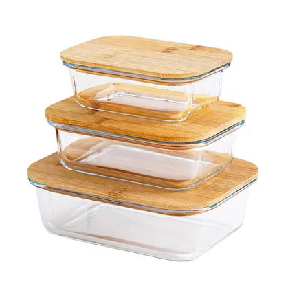 3pcs glass bowl storage containers with bamboo lid