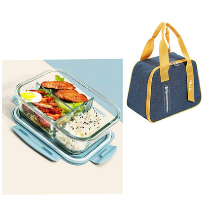 3 Grid Microwave Large Capacity 1400mls lunch dish with an insulated lunch bag