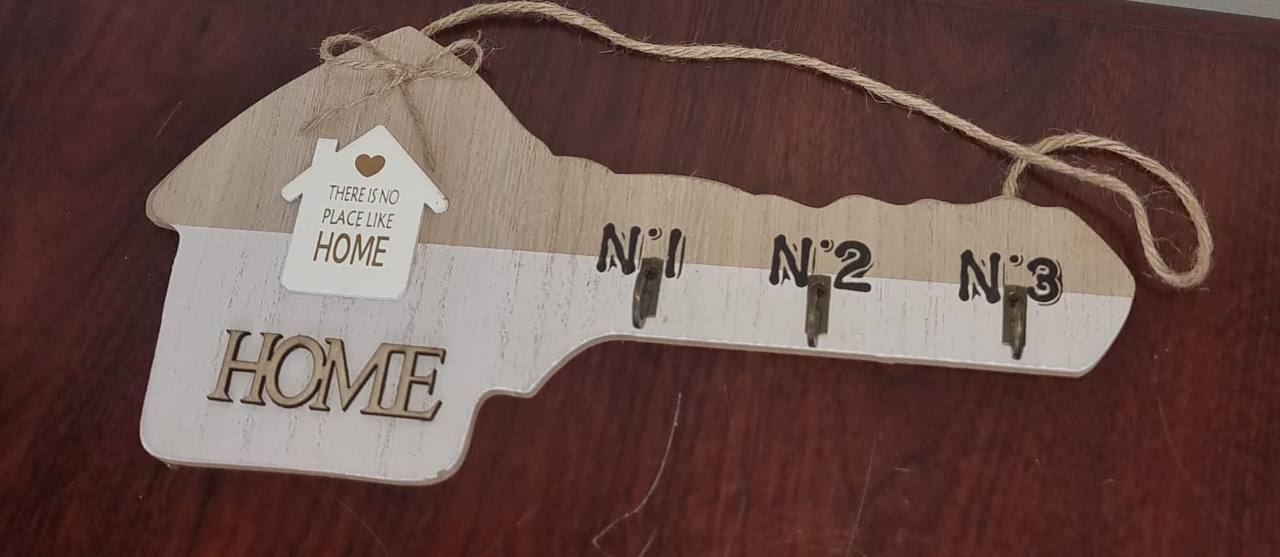 There is no place like home key shape wall decor size 32x15cm with 3 hooks