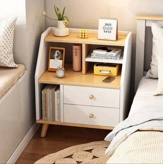 Bedside table with compartments and two drawers