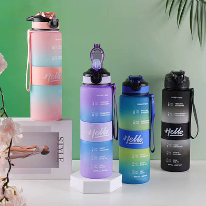 1000Ml Hello Leakproof BPA Free Drinking  Water Bottle with Time Marker & Sthraw