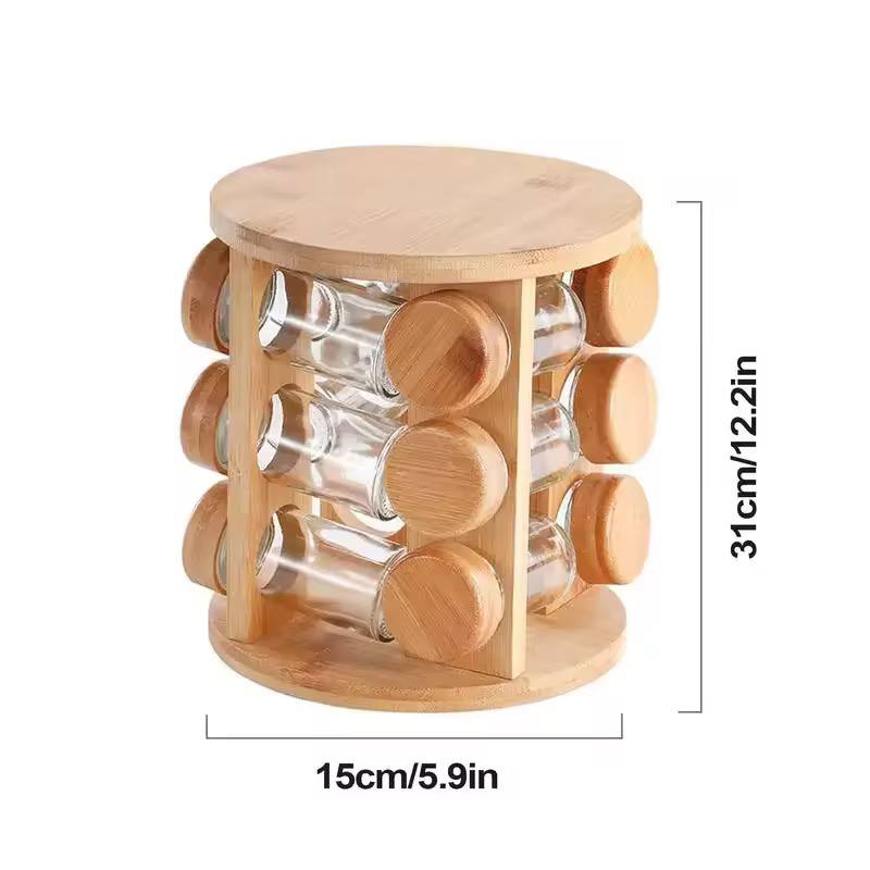 12 in 1 wooden spice rack with spice jars