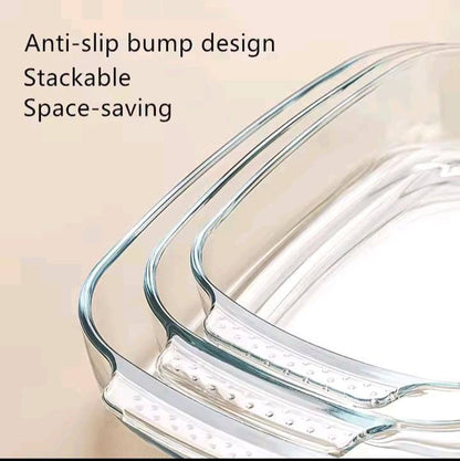 3pcs BAKING & MICROWAVEABLE glass casserole tins
