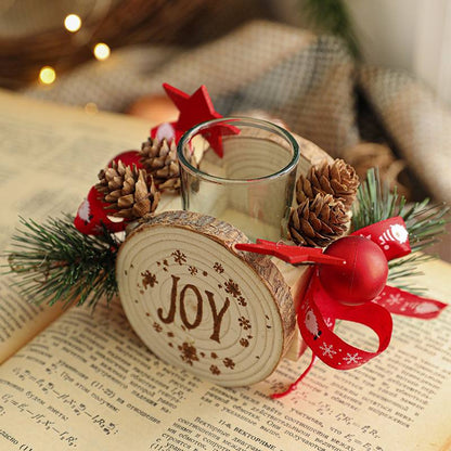 Wooden Candlestick Christmas Decoration Candle Holder Desktop Ornaments Creative Pattern Crafts