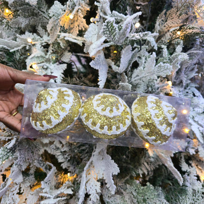 White Beaded 3pc Set Christmas Ball