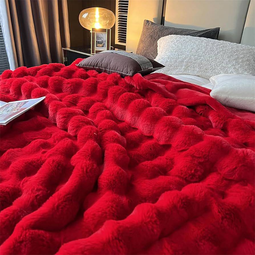 Christmas Red Soft Bubble Winter Throw Blanket