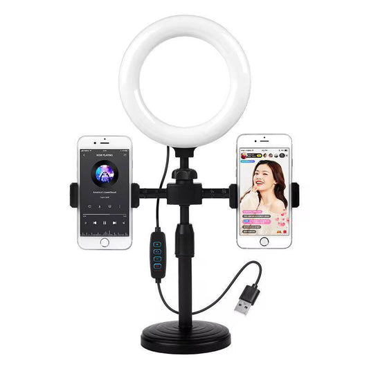 6inch led selfie stand ringlight with 3 modes and dual phone holder for makeup and live broadcast