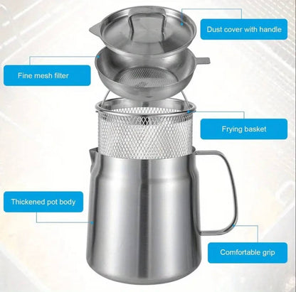 Stainless steel oil strainer pot with frying basket filter