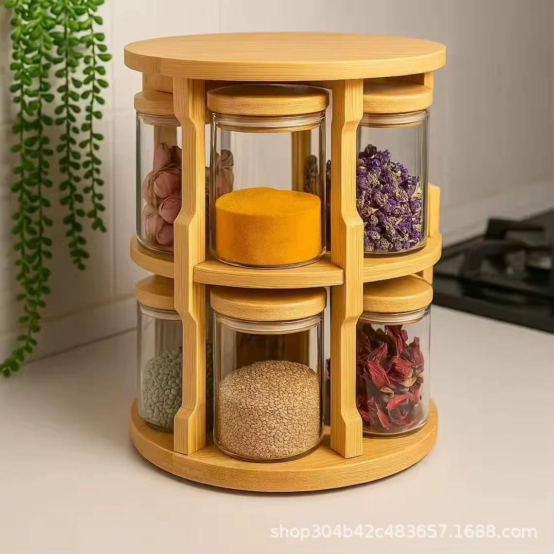 360 Degree Rotating Tabletop 
Rotating Spice Bamboo Tabletop Rack