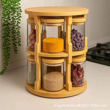 360 Degree Rotating Tabletop 
Rotating Spice Bamboo Tabletop Rack