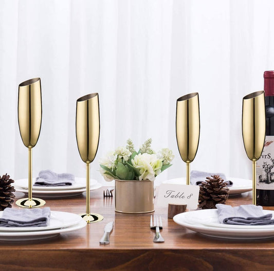 Silver Stainless Champagne Flutes with Flat Rim 
Sophisticated vessel for any sparkling wine, Champagne,Prosecco, or Mimosa