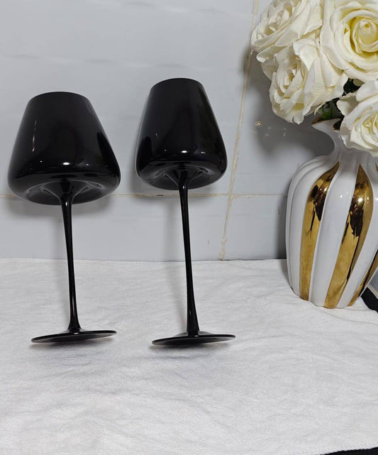 Premium quality long stem Black wine glasses 2pc