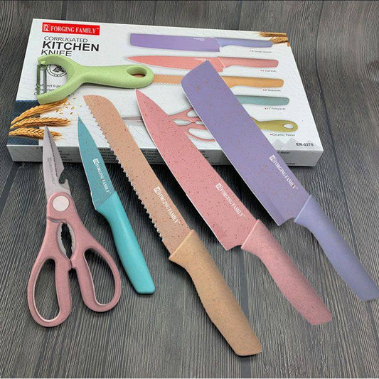 Macaroon Colourful Straw Six Piece Knife Set