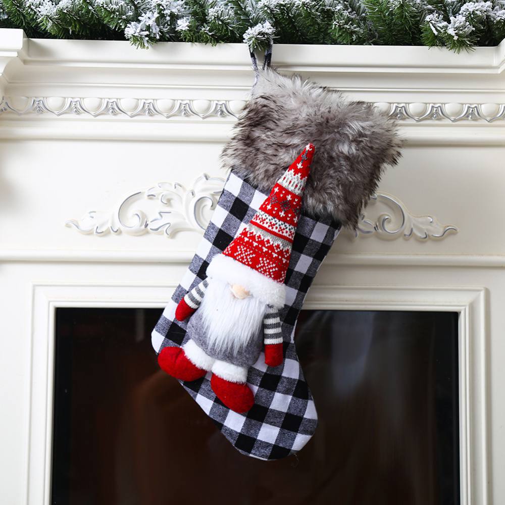 Christmas Stockings  Buffalo Plaid Christmas Stockings with 3D Gnome Santa & Faux Fur Cuff
