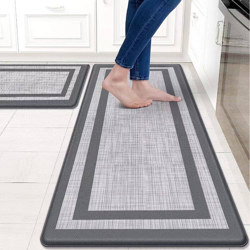 Big size Anti-fatigue Kitchen mats with soft cushioning to relieve pressure on your feet, legs, and back while you cook or clean. Stylish, non-slip, and easy to clean.