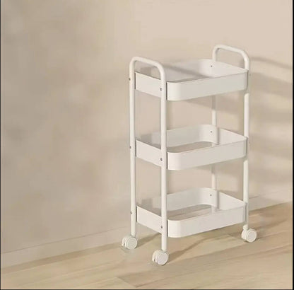 Multi purpose 3 -layer metal storage / movable trolley rack