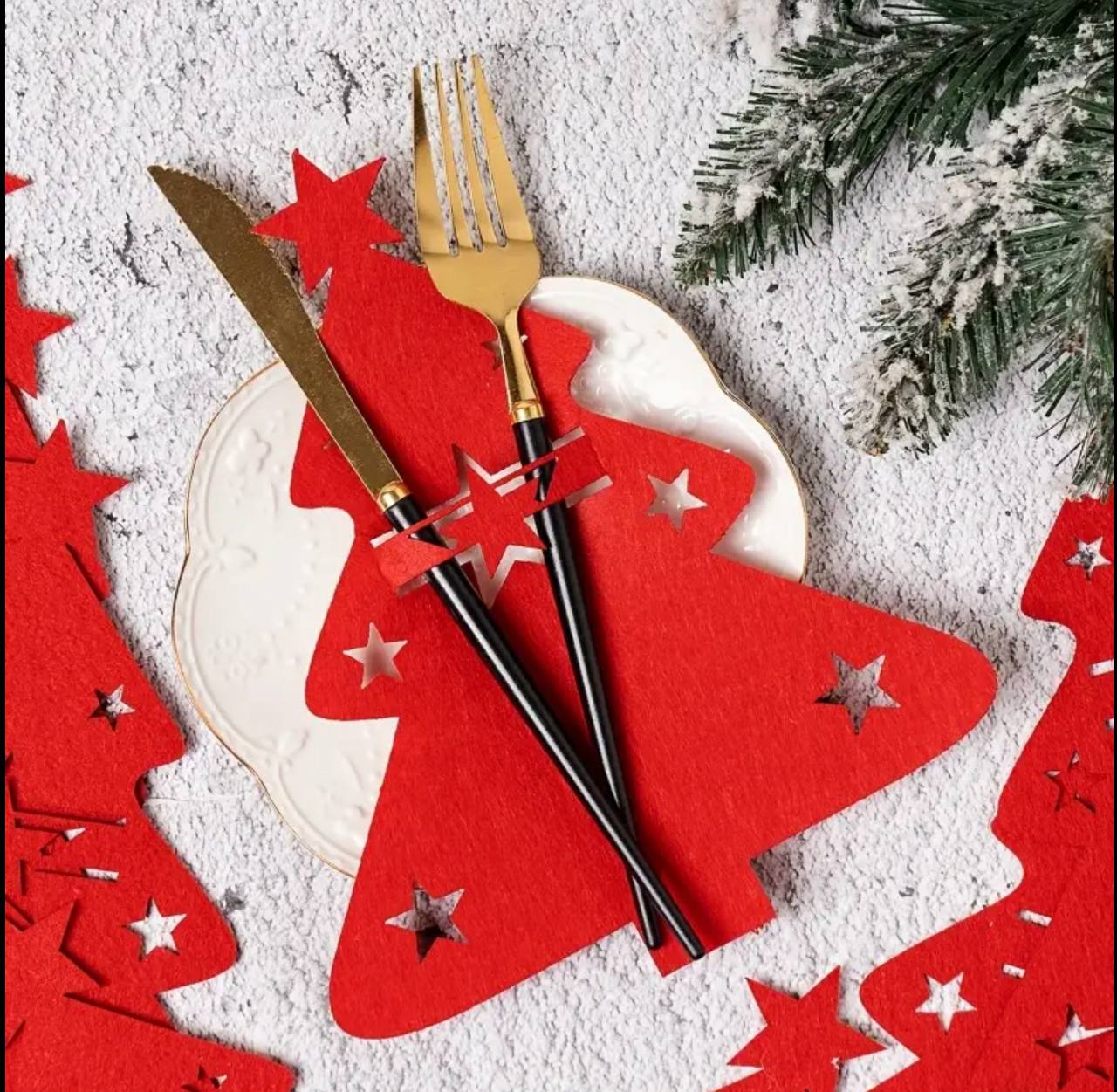 Christmas Cutlery Holder Knife and Fork Pocket Bag Cutlery Cover Star Tree Elk New Year Christmas Party Dinner Table Decorations*