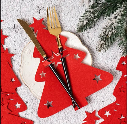 Christmas Cutlery Holder Knife and Fork Pocket Bag Cutlery Cover Star Tree Elk New Year Christmas Party Dinner Table Decorations*