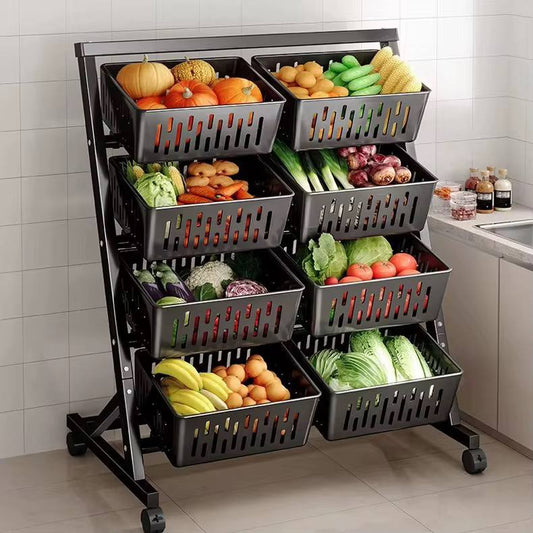 Multi- Functional Steel Vegetable & Fruit Rack with movable and lockable wheels.