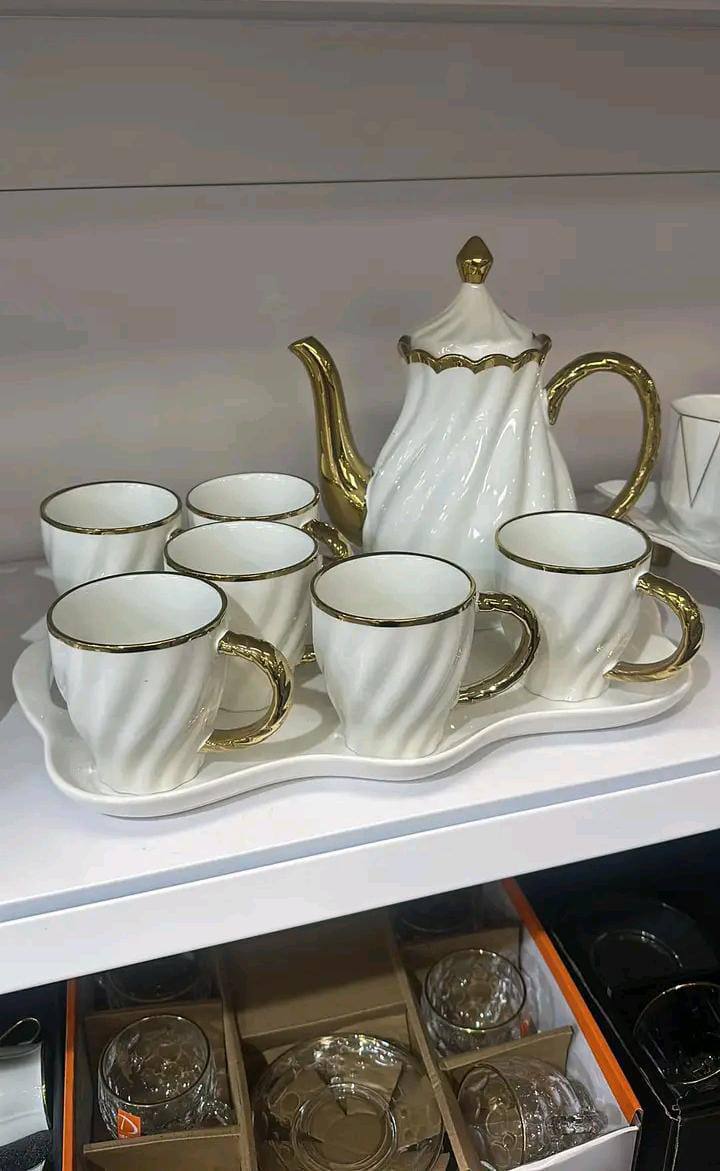 8pcs set ceramic Tea/Coffee sets with rotary trays