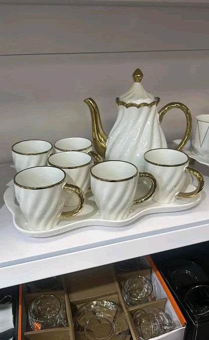 8pcs set ceramic Tea/Coffee sets with rotary trays