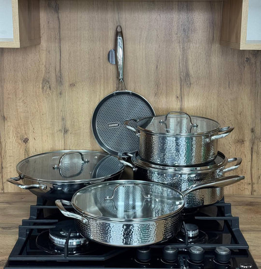 Premium High quality Tripply S/S Stainless steel cookware set with Hammered Patterned design