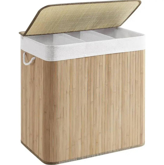 3 grid foldable bamboo laundry basket