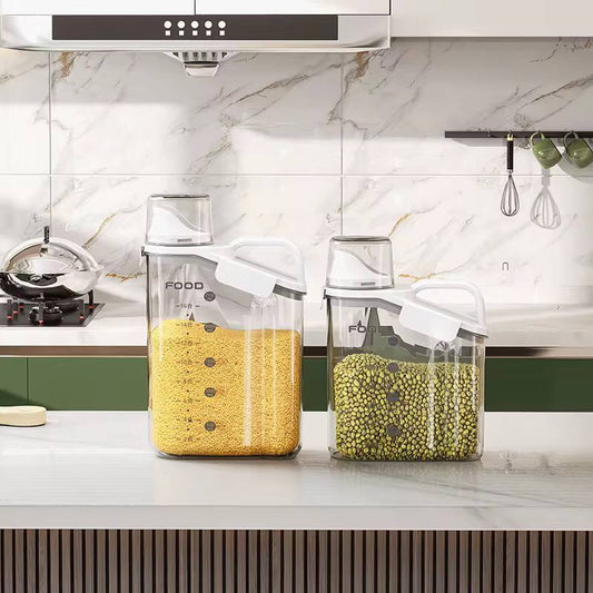 Storage containers with measuring cup