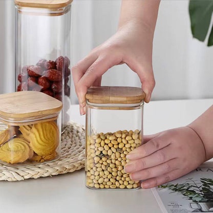 Square Bamboo Lid Glass Jars