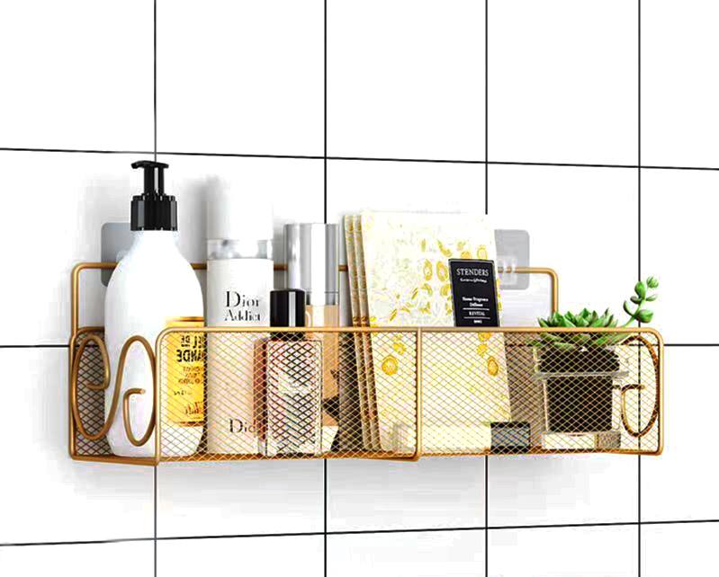 New design Mesh Bathroom rack with self adhesive stickers and hooks