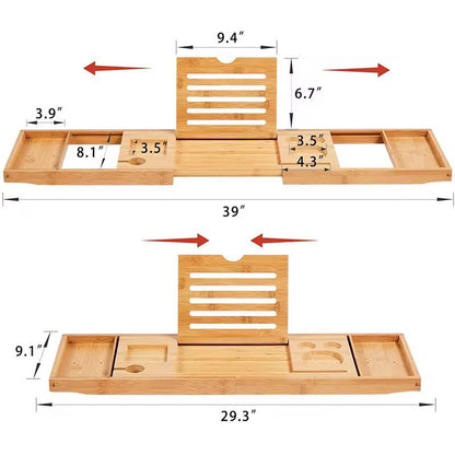 Expandable Bamboo Bathtub Caddy Tray / Breakfast Bed Table with Stand