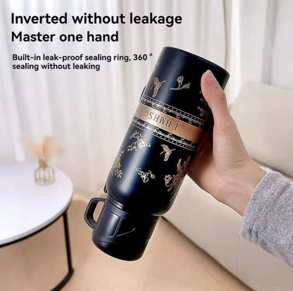 600ml Capacity black flower cup Vacuum flask