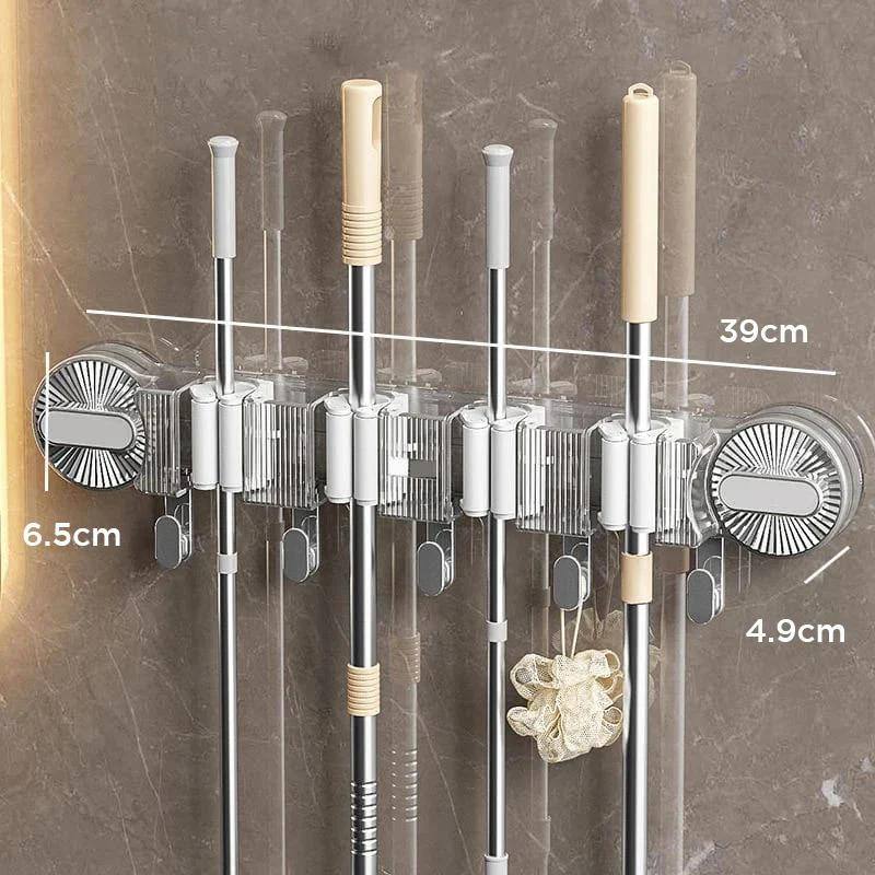 *4-Holes Multi-Purpose Hooks Mop Hanger / Rack with  Hanging Hooks & Self adhesive Stickers