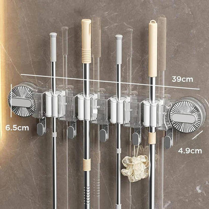 *4-Holes Multi-Purpose Hooks Mop Hanger / Rack with  Hanging Hooks & Self adhesive Stickers