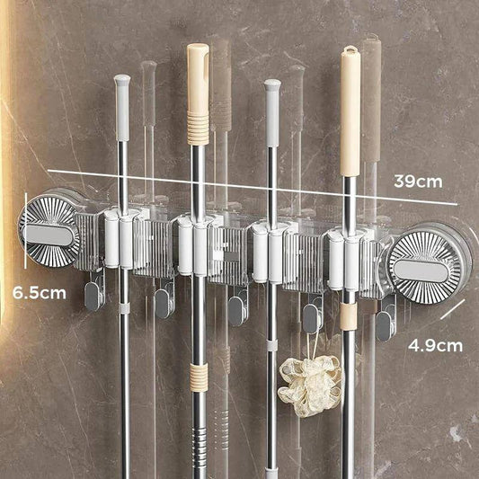 *4-Holes Multi-Purpose Hooks Mop Hanger / Rack with  Hanging Hooks & Self adhesive Stickers