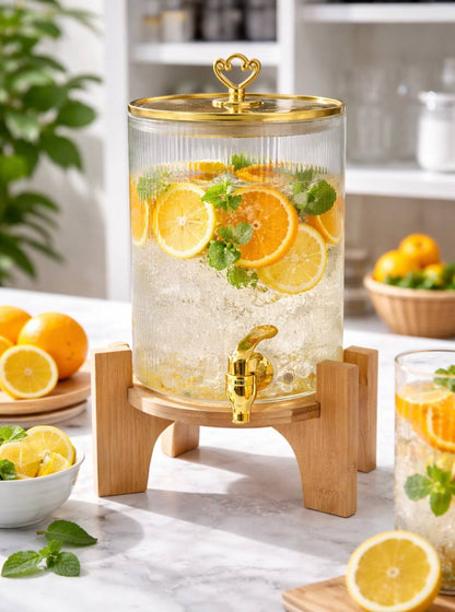 3.6L Ribbed Juice Dispenser with Bamboo Stand