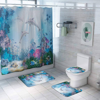 3D 4in1 bathroom woolen mats with a waterproof shower curtain