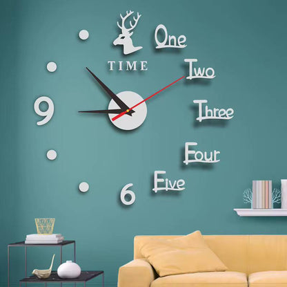 3D Large Roman Numeral Acrylic Mirror Wall Clock Sticker With Deco Deers