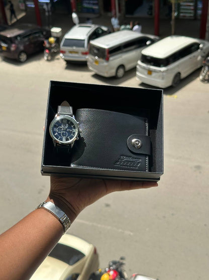 Quality men leather wallet and watch gift set