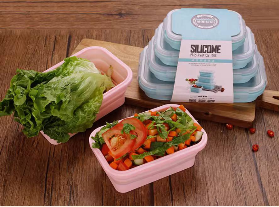 4pcs collapsible silicone food container portable Bento Lunch box