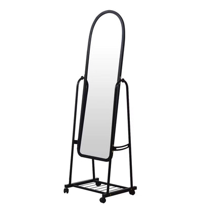 Black Full Length Dressing Mirror with Wheels and shoes Rack