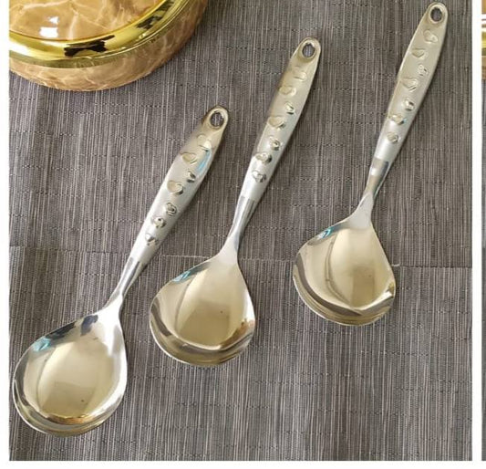 love handle Stainless steel silver serving spoon