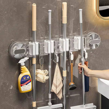 *4-Holes Multi-Purpose Hooks Mop Hanger / Rack with  Hanging Hooks & Self adhesive Stickers