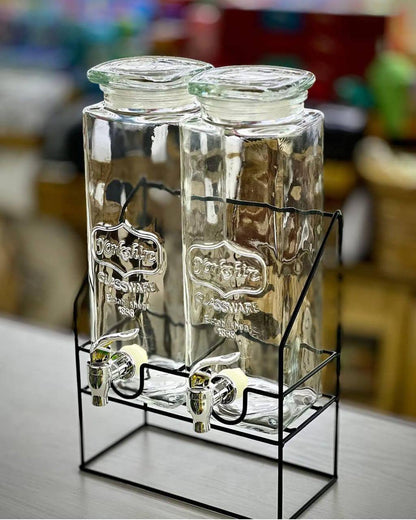 Tall Square Mason Jar Glass  Beverage Dispenser, New Fun Party Home Entertainment Glassware Water Pitcher for, Juice, Beer, Punch, Iced Tea & Cold Drinks
