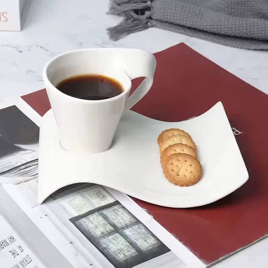 Special style ceramic white plain with wave design cup and saucer
set of six